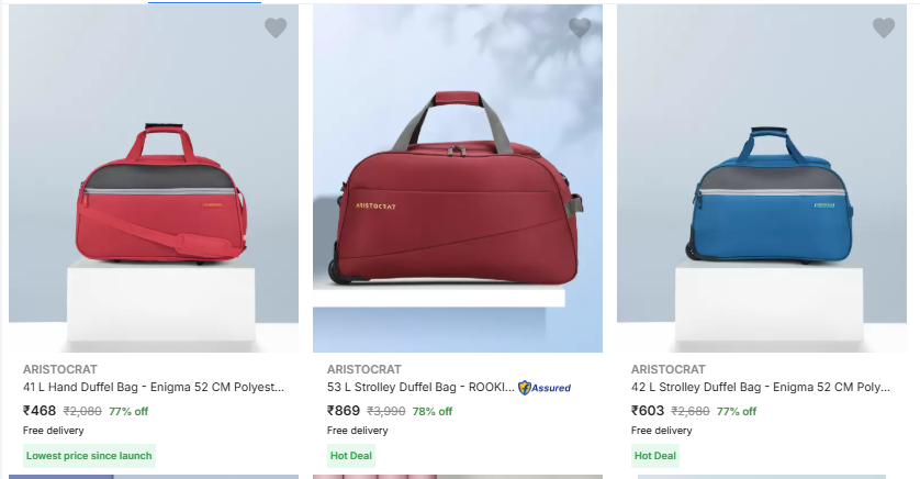 Image of Aristocrat Duffel Bags Starting Price @ ₹369