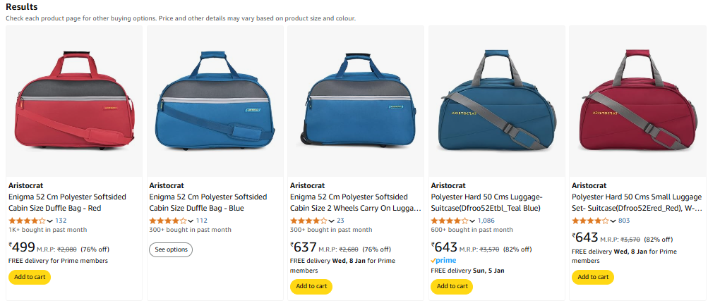 Image of Aristocrat Duffle Bag Starts @499