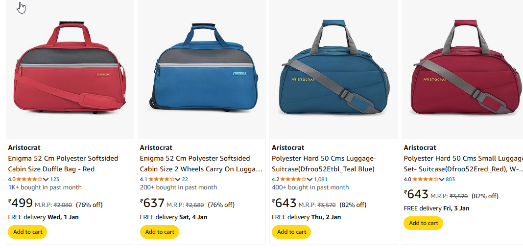 Image of Aristocrat Pollyster Carry Bag Starts @ ₹499