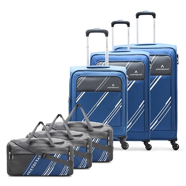 Image of Aristocrat Trigon Hexa Luggage Set of 6 | 3 Trolley Bags (Cabin 55cm + Medium 69cm + Large 79cm) & 3 Duffle Bags 