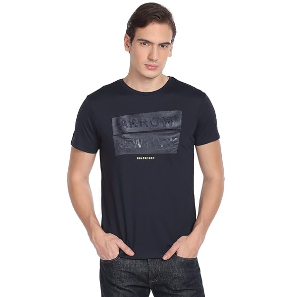 Image of Arrow Men Silicone Print Crew Neck T-Shirt