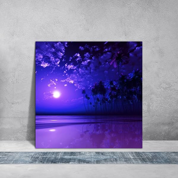 Image of ArtzFolio Full Purple Moon Over Coconut Island Frame 16 x 16 inch 