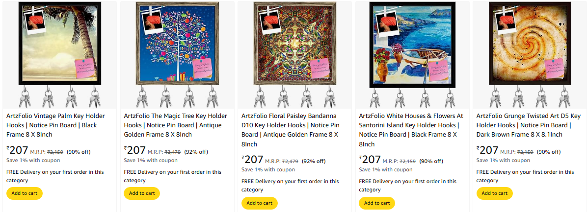 Image of ArtzFolio Key Holder & Notice Pin Board minimum 90% Discount