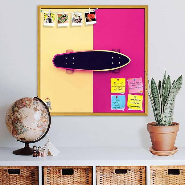 Image of ArtzFolio Skateboard Bulletin Board Notice Pin Board Vision Soft Board Combo with Thumb Push Pins & Sticky Notes