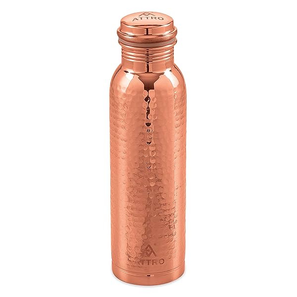 Image of Attro Aarogyam 700ml Tatva Hammered Finish Joint-less Copper Water Bottle