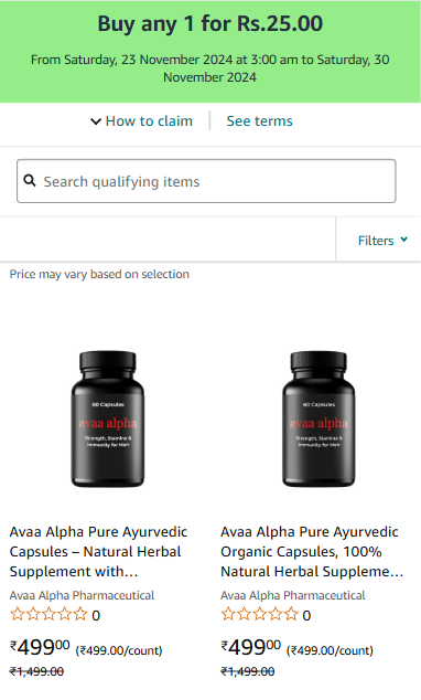 Image of Avaa Alpha Pure Ayurvedic Capsules Buy any 1 for ₹25 Only Price