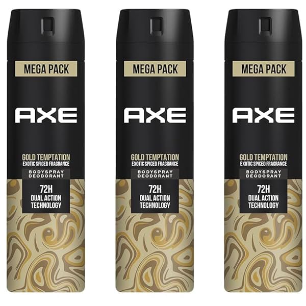 Image of Axe Gold Temptation Long Lasting Deodorant Bodyspray For Men, 215ml (Pack of 3)