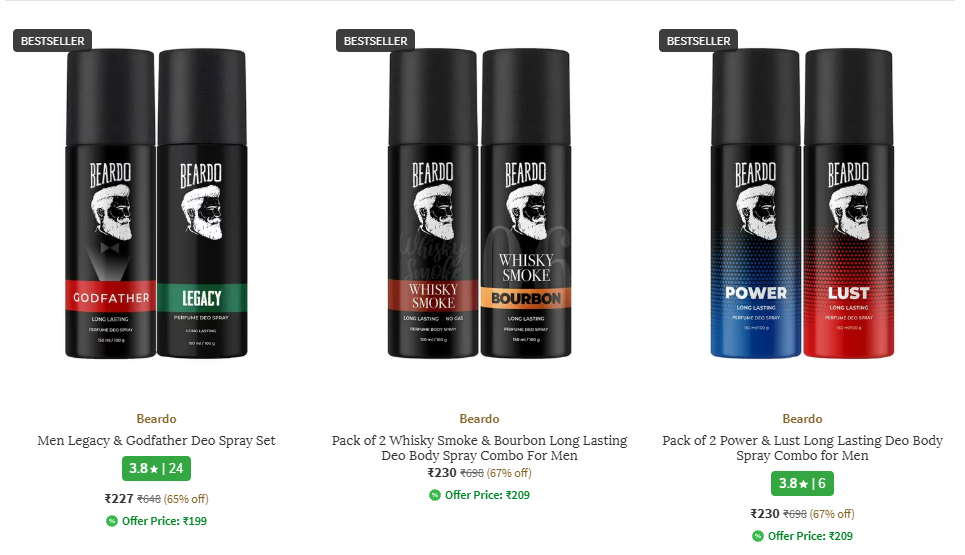 Image of BEARDO Men Deo Spray Set of 3 Starting at ₹227