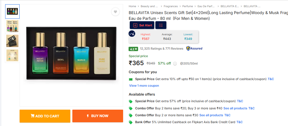 Image of BELLAVITA Unisex Scents Gift Set 4 20ml Long Lasting Perfume (For Women & men)