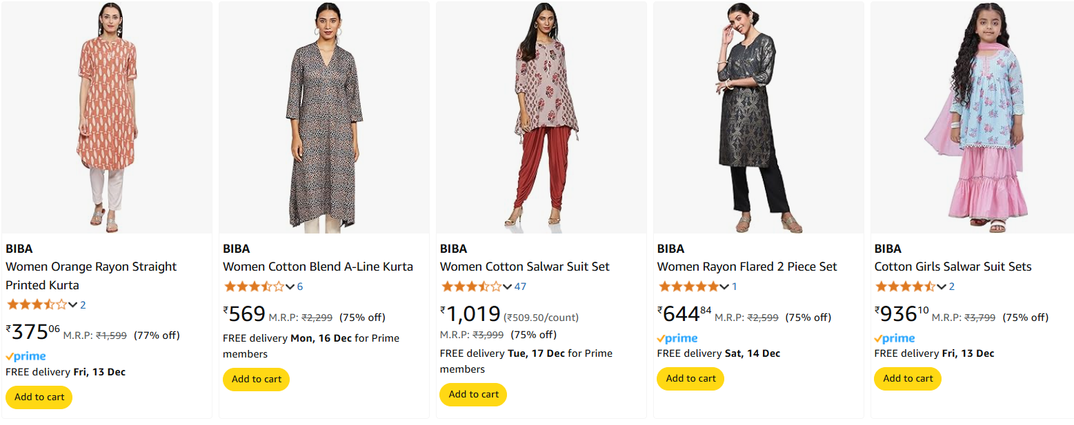 Image of BIBA Women Kurta minimum 75% Discount