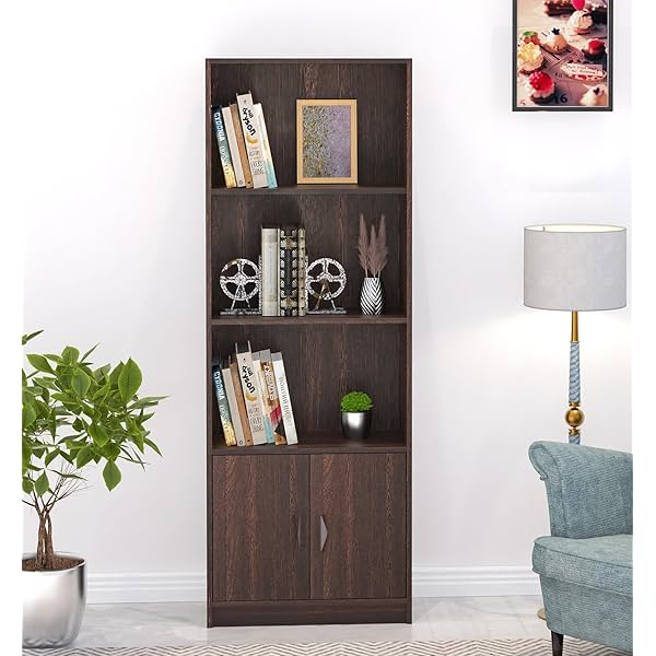 Image of BLUEWUD Seonn Engineered Wood Bookshelf Cabinet Book Rack Organizer with Shelves for Décor Display