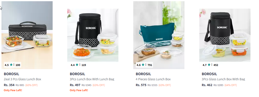 Image of BOROSIL Zeal Set Of 3 Black Glass Lunch Box Starting At @₹354