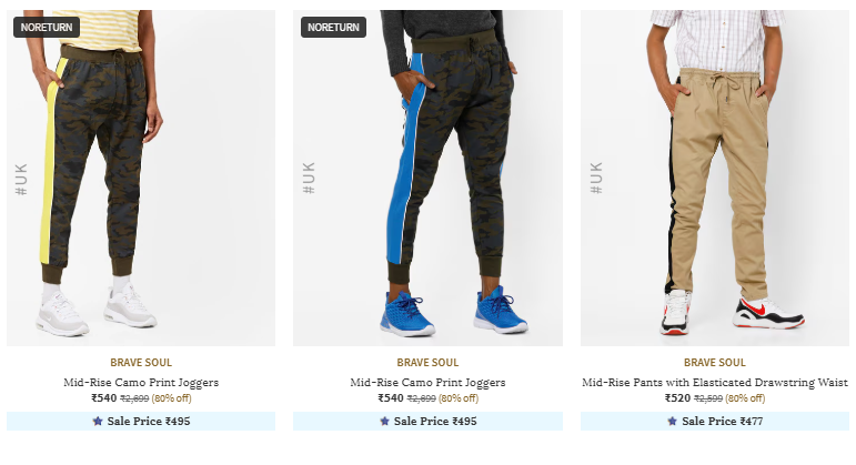 Image of BRAVE SOUL Brand Joggers @ Flat 80% Discount