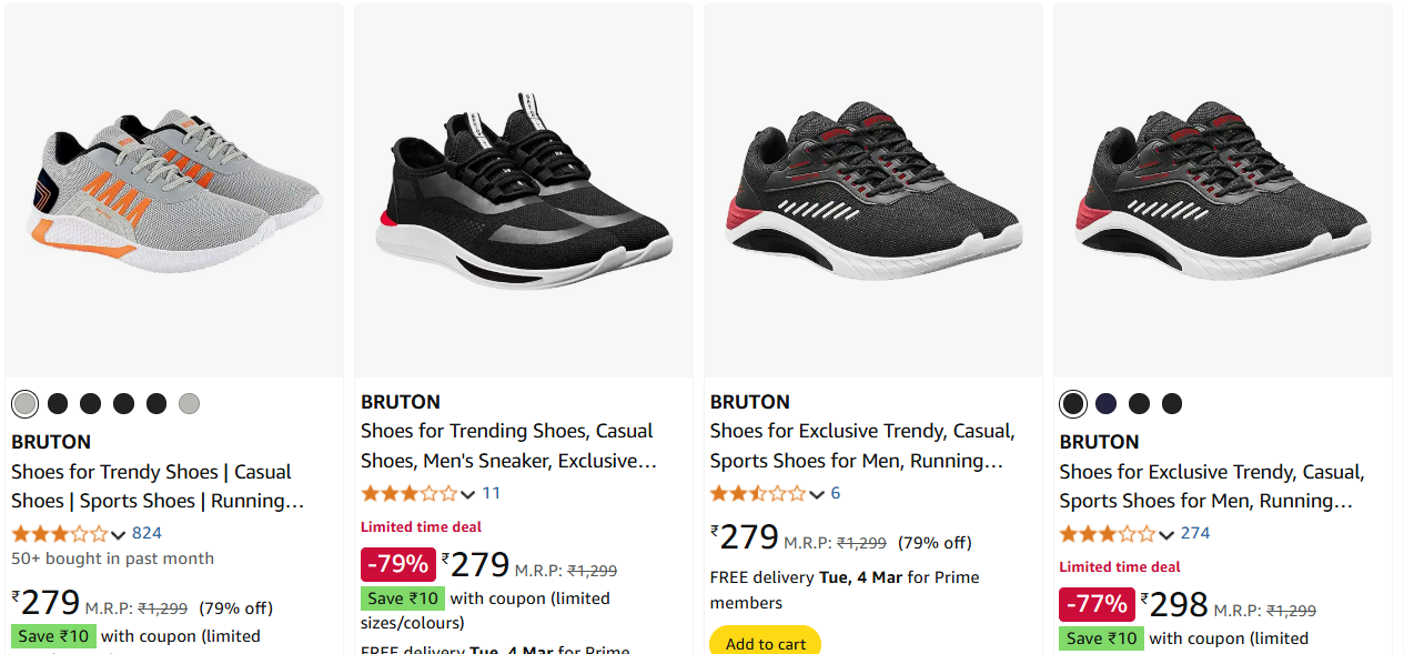 Image of BRUTON Running Shoes for Men Starting at ₹279