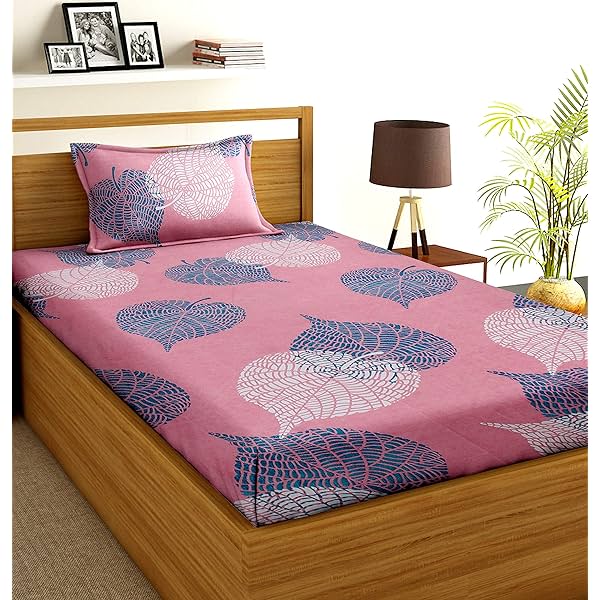 Image of BSB HOME® 100% Cotton 160 TC Big Flower Printed Single Bedsheets with 1 King Size Pillow Cover