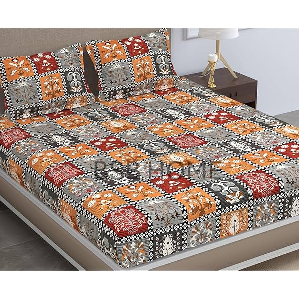 Image of BSB HOME Pure Microfiber Jaipuri Rajasthani Print Bedsheet for Double with 2 Pillow Covers