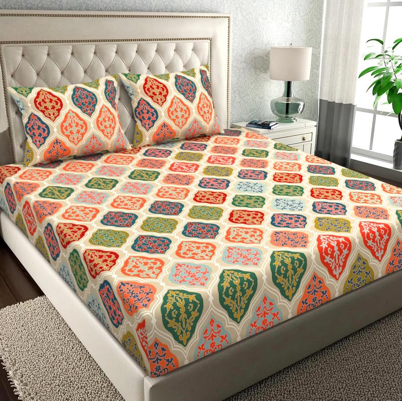 Image of BSB HOME Pure Microfiber Jaipuri Rajasthani Prints Bedsheet for Double with 2 Pillow Covers 120tc Breathable Wrinklfree 