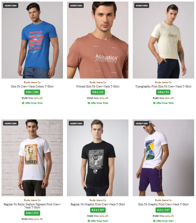 Image of BUDA JEANS CO. Brand Men's T-Shirt @ Minimum 80% Discount