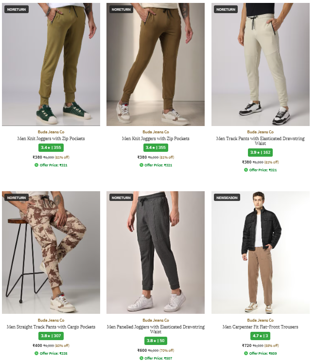 Image of BUDA JEANS CO. Brand Men's Track Pants & Trousers @ Up to 81% Discount