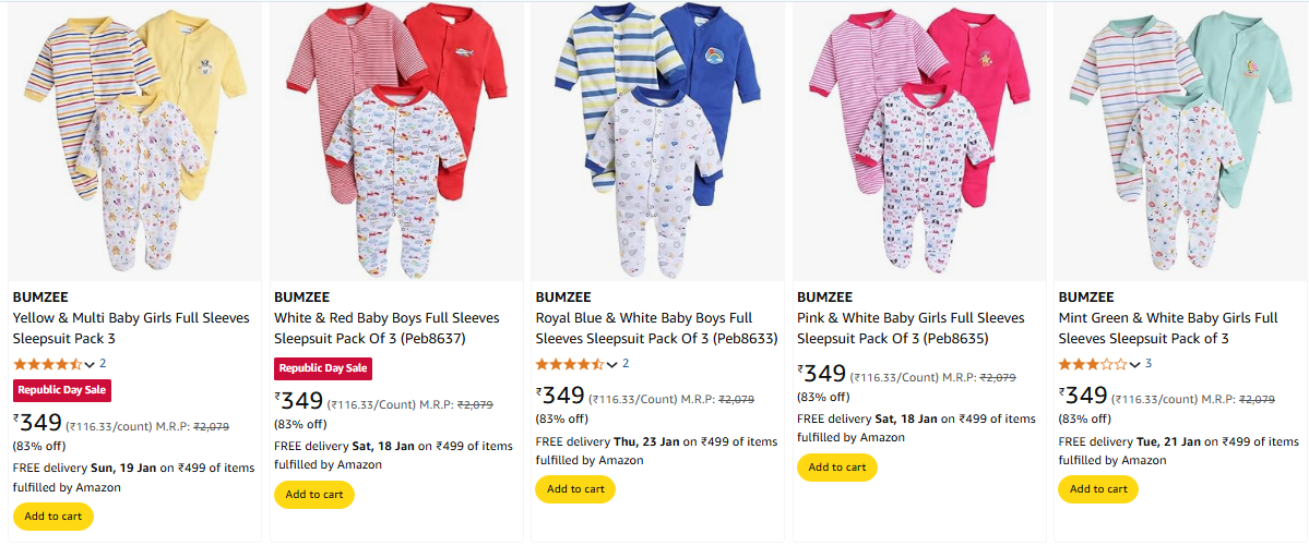 Image of BUMZEE Baby Girls Sleepsuit minimum 80% Discount