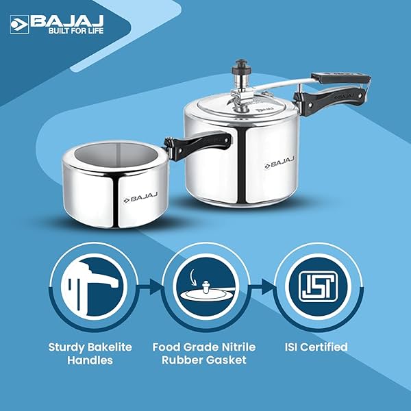 Image of Bajaj New Shakti 2L, 3L Inner Lid Aluminium Pressure Cooker Combo (2L And 3L),5Liters,Multicolor