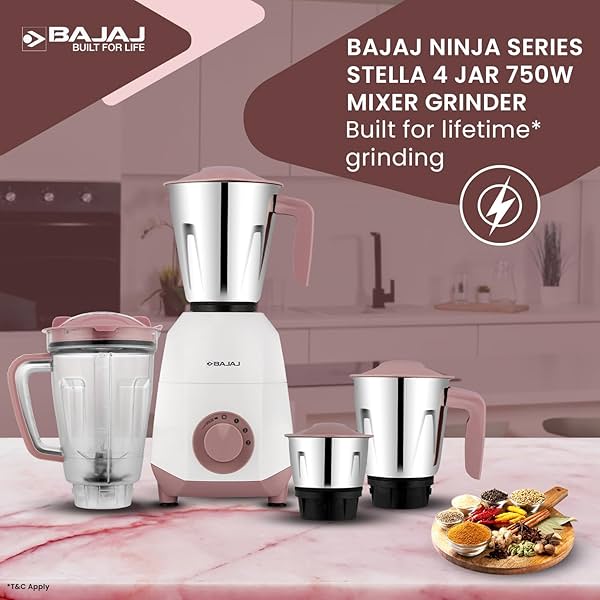 Image of Bajaj Ninja Series Stella 750W Mixer Grinder with 4 Jar, White