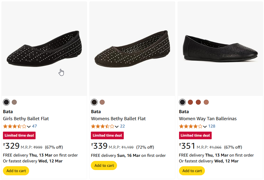 Image of Bata Girls Bethy Ballet Flat Starting Price@ ₹329