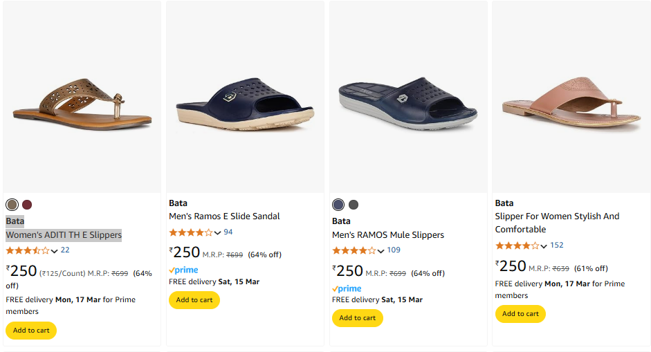 Image of Bata Women's ADITI TH E Slippers Starting @ ₹250