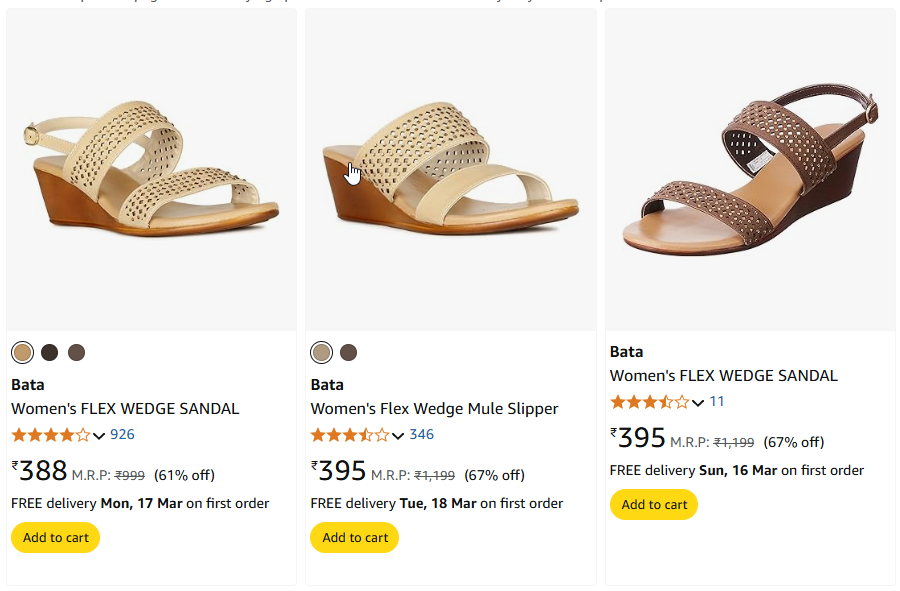 Image of Bata Women's FLEX WEDGE SANDAL Starting Price@ ₹388