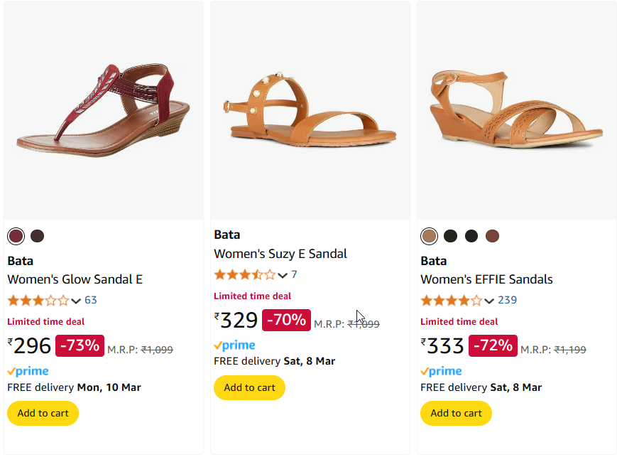 Image of Bata Women's Glow Sandal E Starting Price@ ₹296