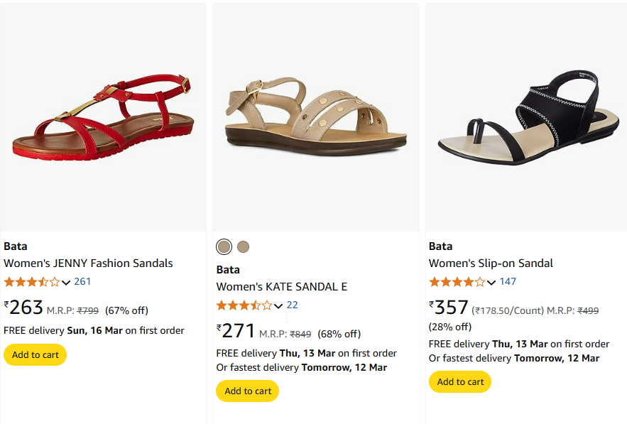 Image of Bata Women's JENNY Fashion Sandals Starting Price@ ₹263