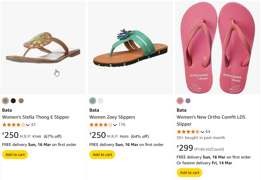 Image of Bata Women's Stella Slipper Starting Price@ ₹250