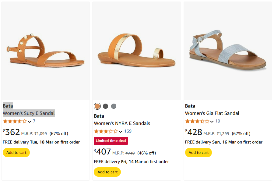 Image of Bata Women's Suzy E Sandal Starting Price@ ₹362