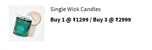 Image of Bath & Body Works Offer: Buy 1 ₹1299/ Buy 3 ₹2999 Single Wick Candles