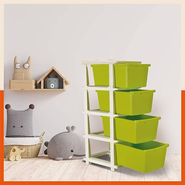 Image of Bathla STOMO 4XL Green Plastic Modular Storage Drawers, trolley wheels, pack of 1.