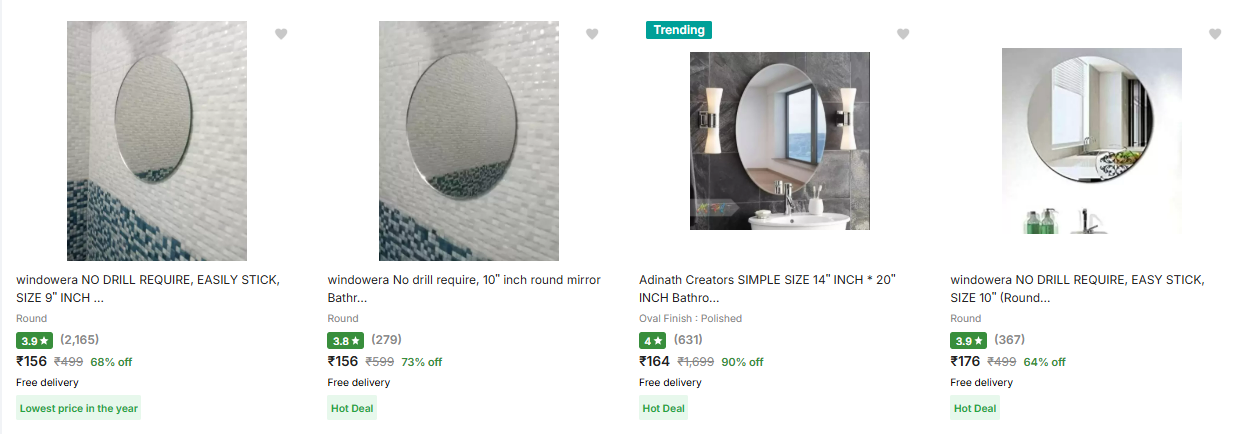 Image of Bathroom Mirrors Starts at ₹156 