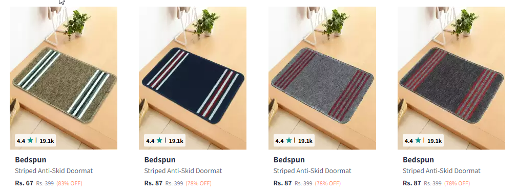 Image of Bedspun Striped Anti-Skid Doormat Starting At @₹67