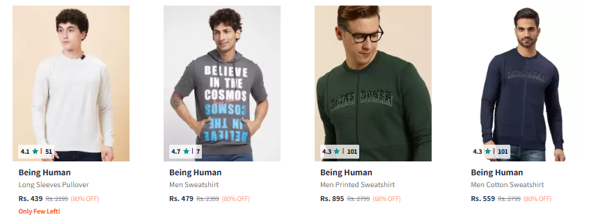 Image of Being Human Men Fashion Sweatshirt Flat 80% Discount