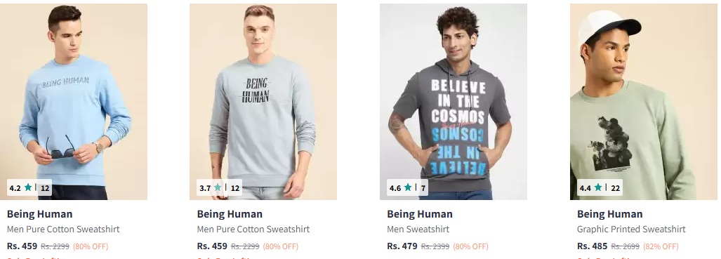 Image of Being Human Men Pure Cotton Sweatshirt Starting at ₹459 