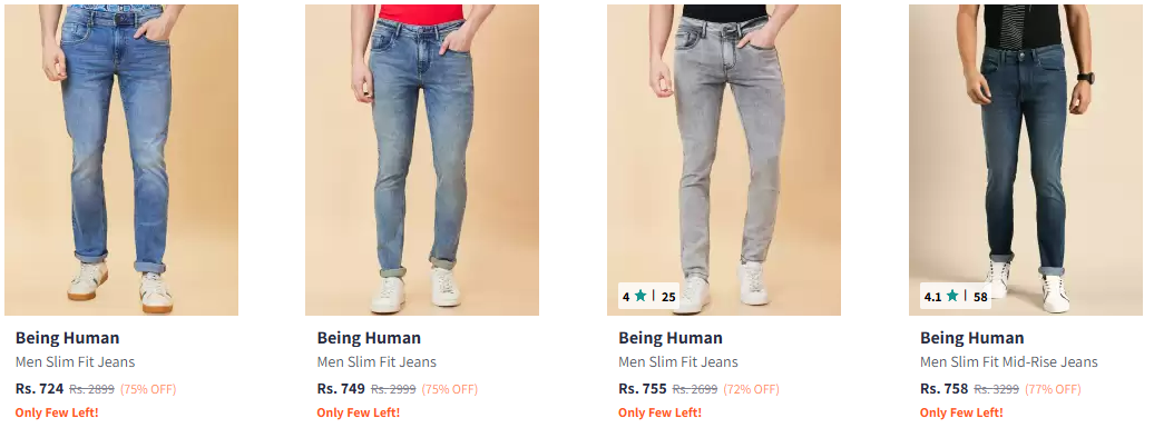 Image of Being Human Men's Jeans Min. 75% Discount