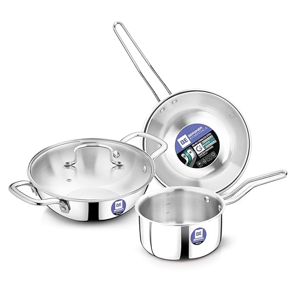 Image of Bergner BE Essentials TriPro Triply Stainless Steel 4 Pcs Cookware.