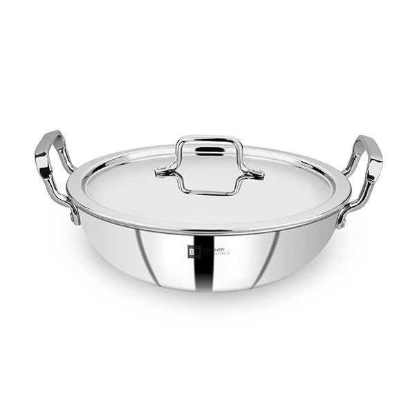 Image of Bergner BE Essentials Tripro Triply Stainless Steel 24cm Kadai, 3.1 L Kadhai