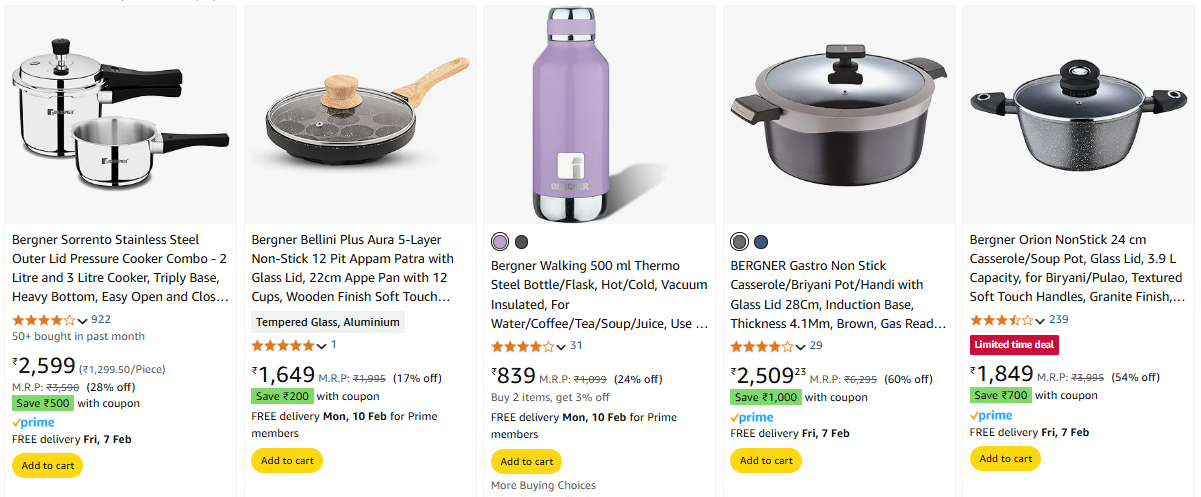 Image of Bergner Kitchen items Apply Coupon Up-to ₹1000 