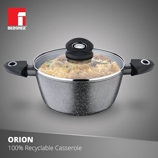 Image of Bergner Orion NonStick 24 cm Casserole/Soup Pot, Glass Lid, 3.9 L Capacity