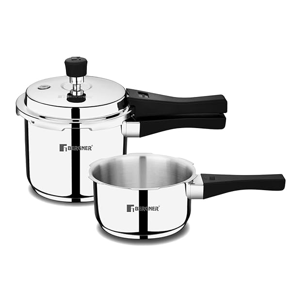 Image of Bergner Sorrento Stainless Steel Outer Lid Pressure Cooker Combo - 2 Litre and 3 Litre Cooker