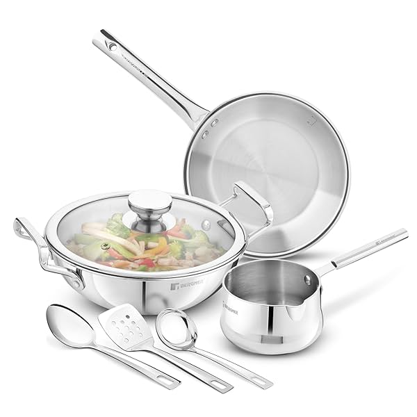 Image of Bergner TriPro 7 Pcs Triply Stainless Steel Induction Bottom Cookware Set, 22cm (2L) Kadai