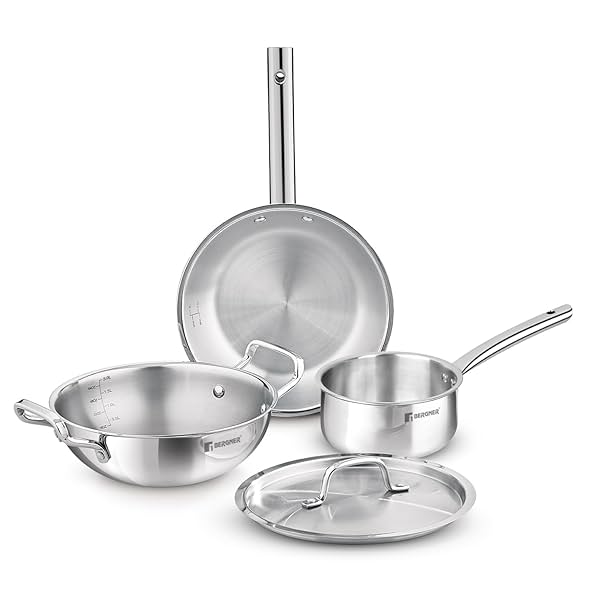 Image of Bergner Tripro Triply Stainless Steel 4 Pc Cookware Set, 24 cm