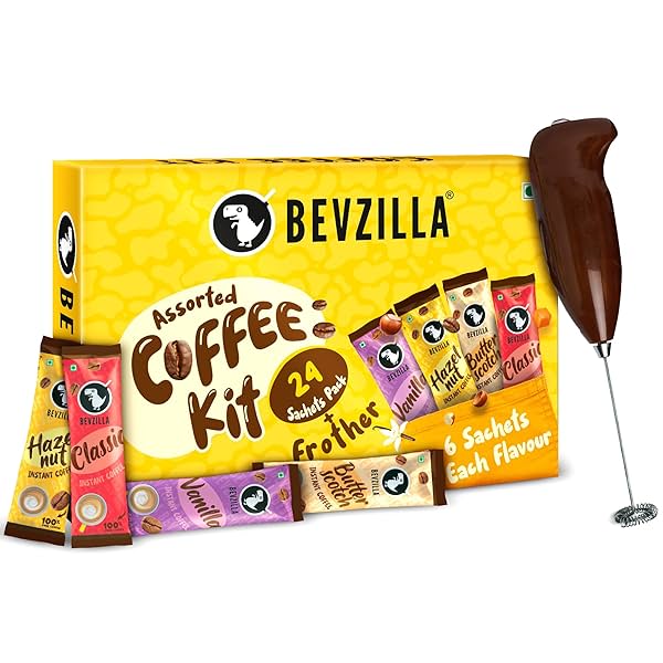 Image of Bevzilla 24 Flavoured Coffee Sachets & Frother Coffee Kit (24 X 2 Gram Sachets)