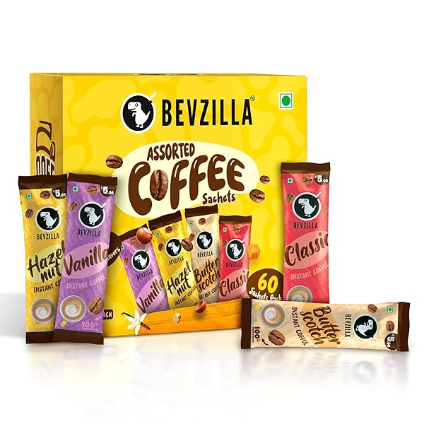 Image of Bevzilla 60 Instant Coffee Powder Sachets(4 Flavours) - 120 Grams