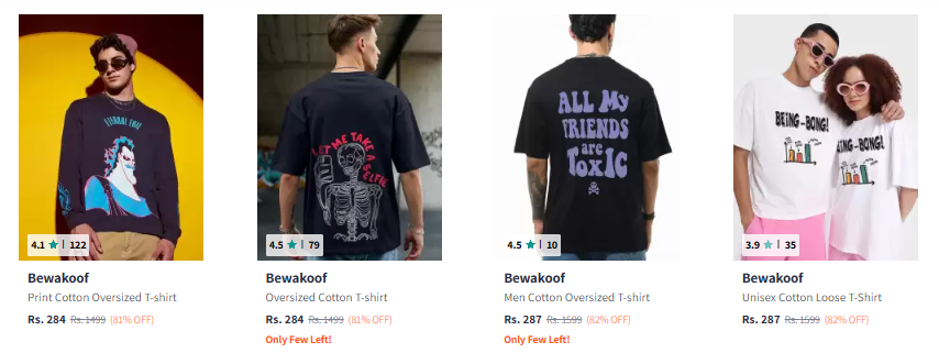 Image of Bewakoof Men T-shirts Minimum 82% Discount